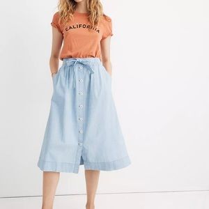 Madewell Tie Palisade Botton Front Midi Skirt